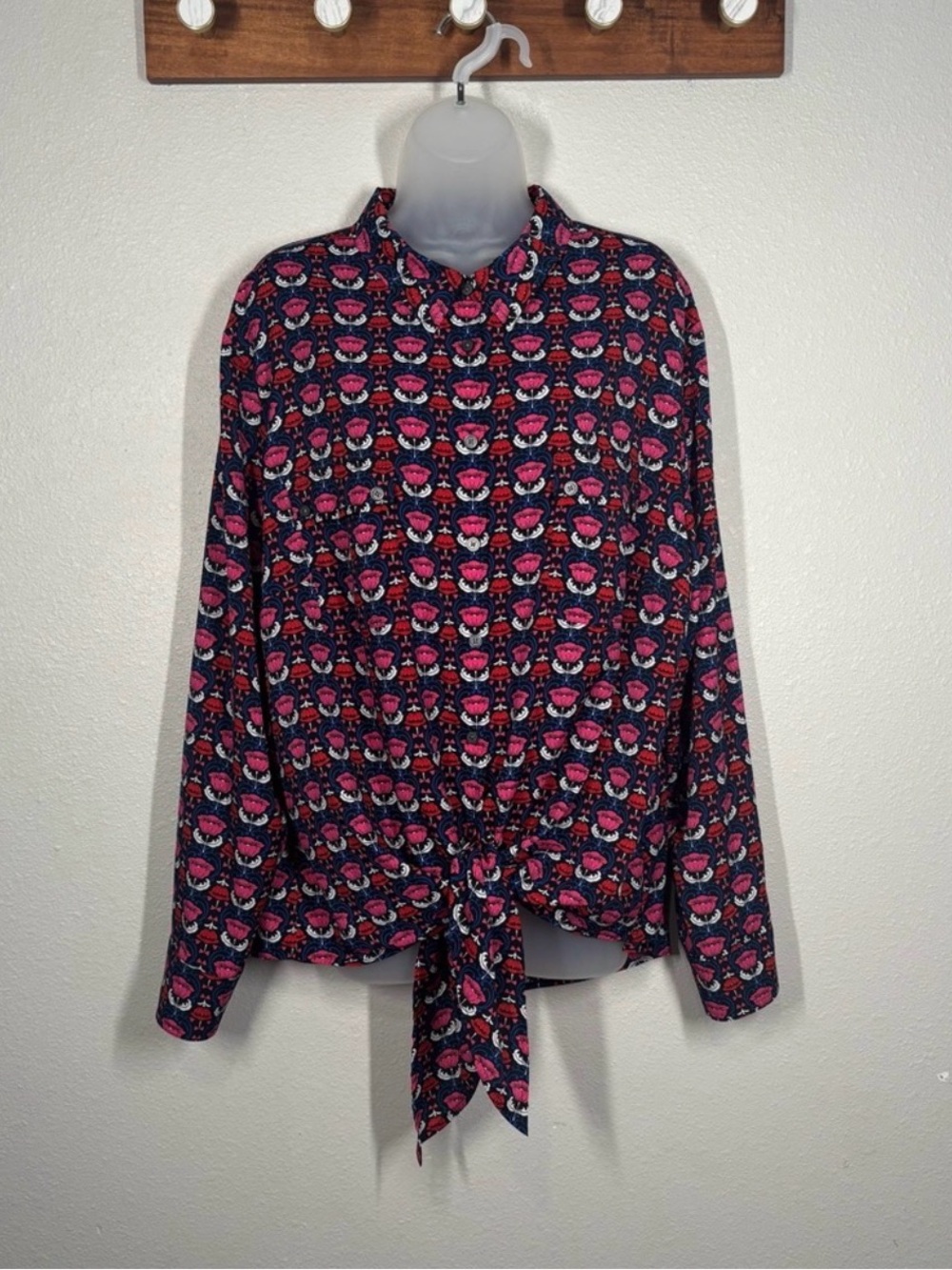 Women's Floral Tie-Front Button Up Blouse Women’s Size 3X